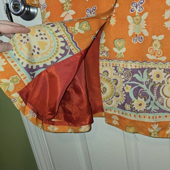 Vintage Silk Orange Purple Floral Coat Jacket - Picture 7 of 13